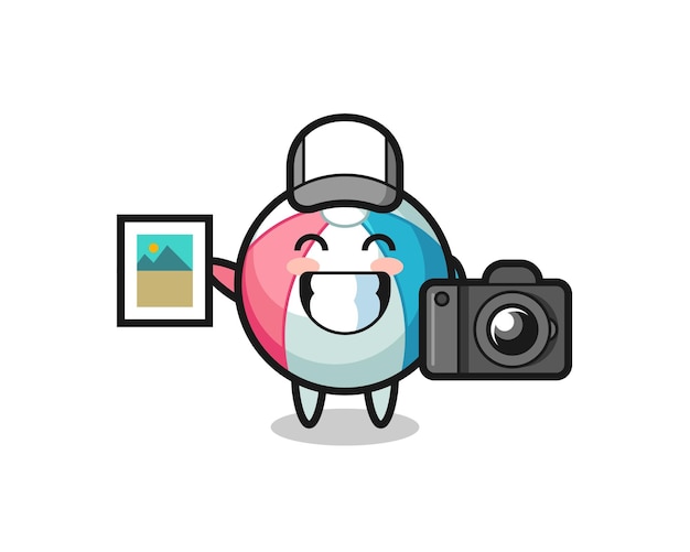 character illustration of beach ball as a photographer