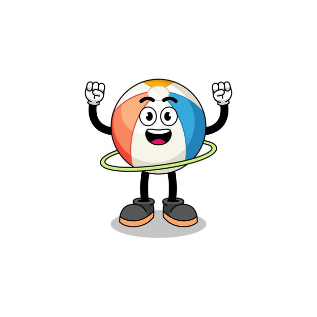 Character Illustration of beach ball playing hula hoop