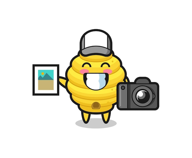 Vector character illustration of bee hive as a photographer