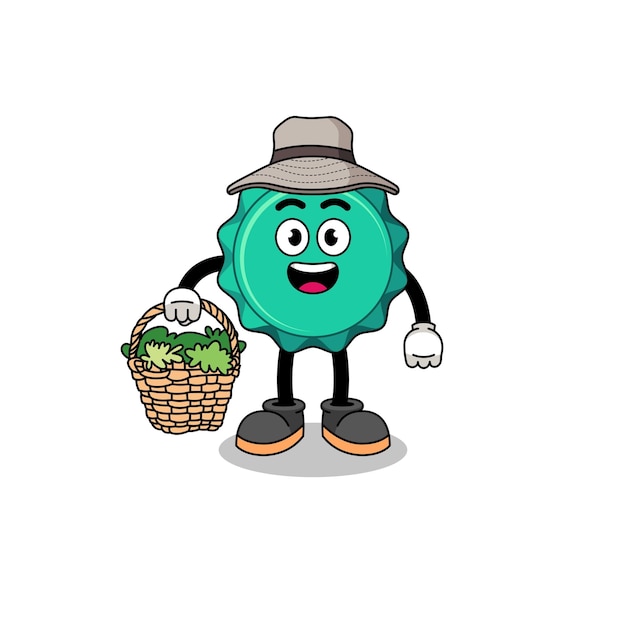 Character illustration of bottle cap as a herbalist