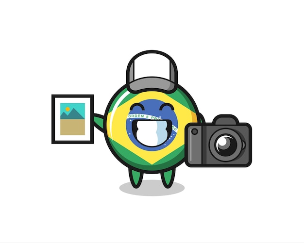 Иллюстрация персонажей значка флага Бразилии в качестве фотографа, милый стиль дизайна для футболки, наклейки, элемента логотипа