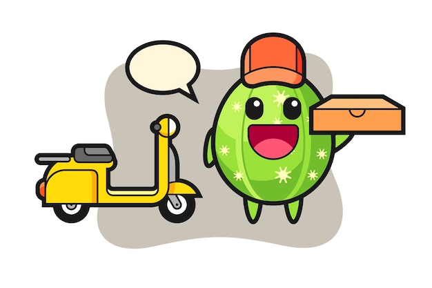 Character illustration of cactus as a pizza deliveryman