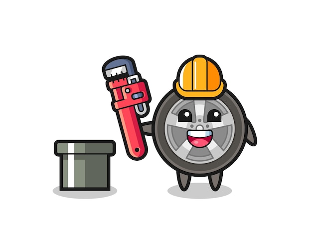 Character Illustration of car wheel as a plumber  cute style design for t shirt sticker logo element