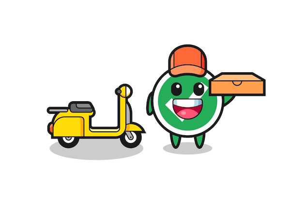 Character illustration of check mark as a pizza deliveryman