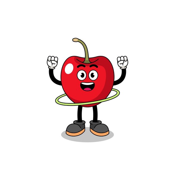 Character Illustration of cherry playing hula hoop character design