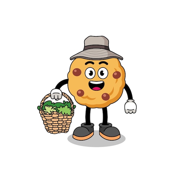 Character Illustration of chocolate chip cookie as a herbalist character design