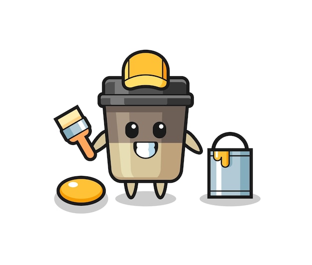 Character Illustration of coffee cup as a painter