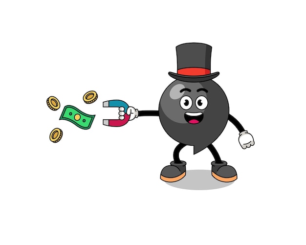 Character illustration of comma symbol catching money with a magnet