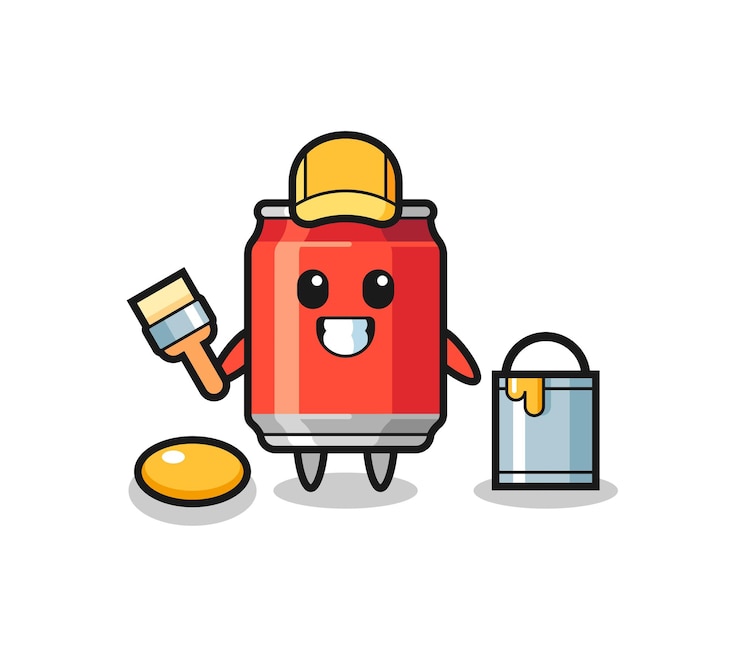 Vector character illustration of drink can as a painter , cute style design for t shirt, sticker, logo element