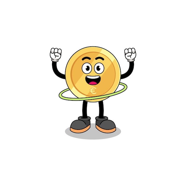 Character illustration of euro coin playing hula hoop character design