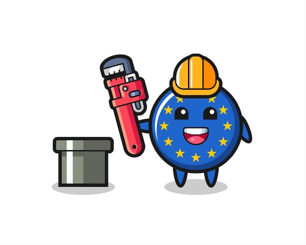 Character illustration of europe flag badge as a plumber