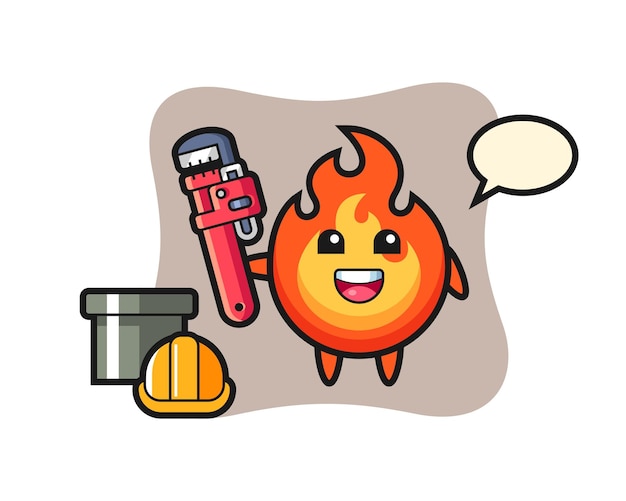 Vector character illustration of fire as a plumber