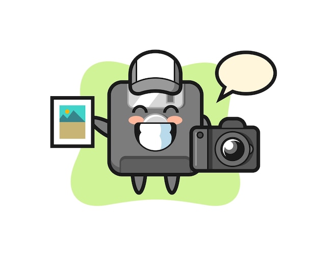 Character illustration of floppy disk as a photographer , cute style design for t shirt, sticker, logo element