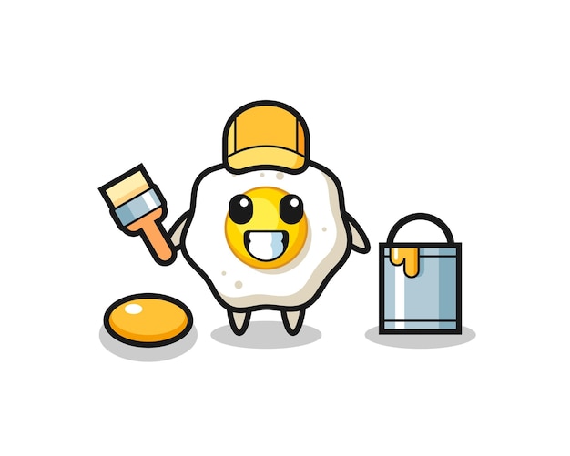 Character Illustration of fried egg as a painter