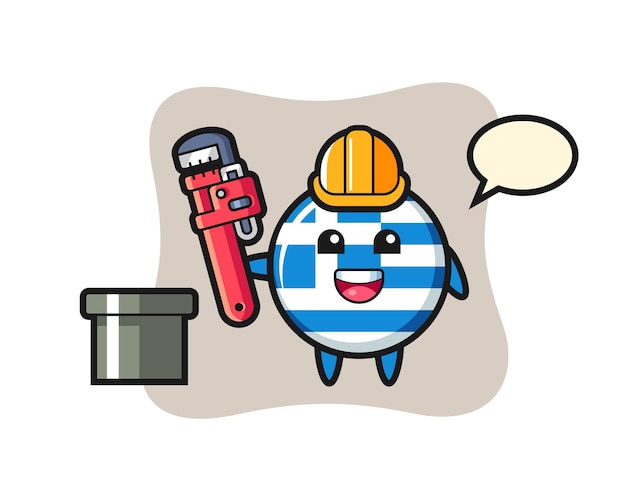 Character Illustration of greece flag badge as a plumber , cute style design for t shirt, sticker, logo element