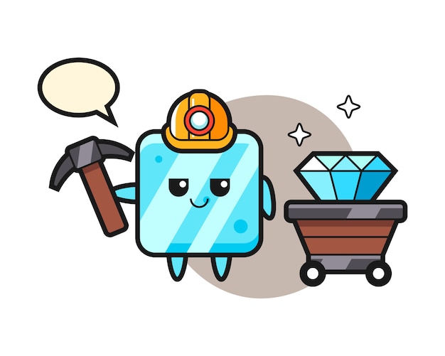 Character illustration of ice cube as a miner