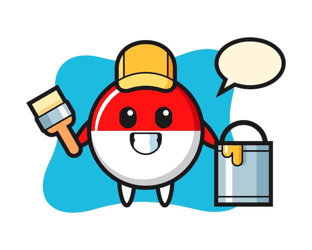 Character illustration of indonesia flag badge as a painter