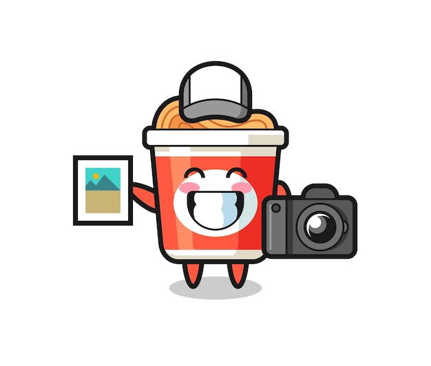 Character Illustration of instant noodle as a photographer