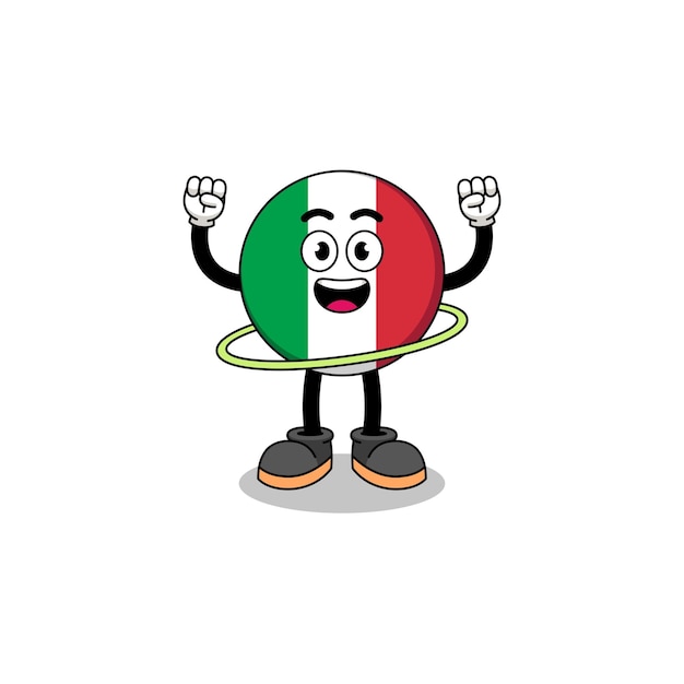 Character illustration of italy flag playing hula hoop character design