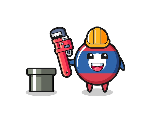 Character Illustration of laos flag badge as a plumber  cute design