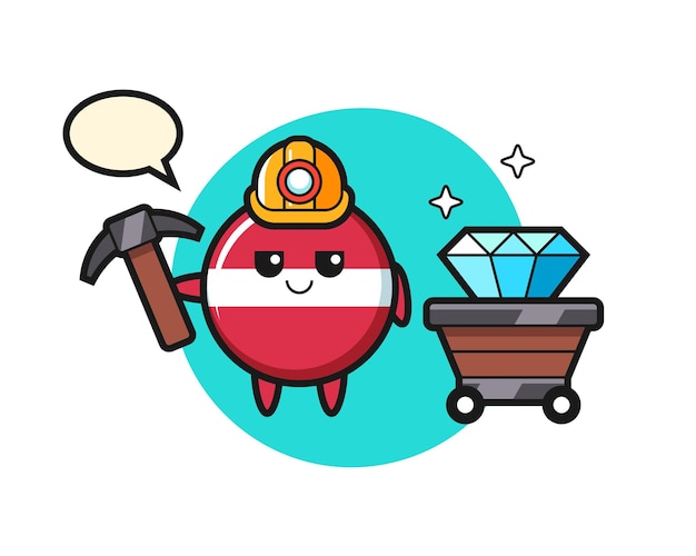 Character illustration of latvia flag badge as a miner , cute style design for t shirt, sticker, logo element