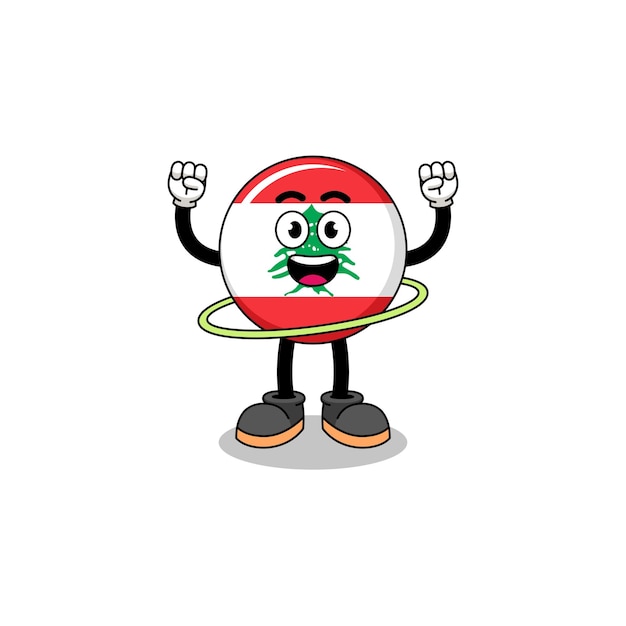 Character Illustration of lebanon flag playing hula hoop