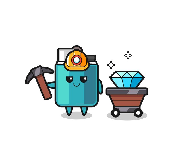 Illustrazione del personaggio di un accendino come un minatore, design carino