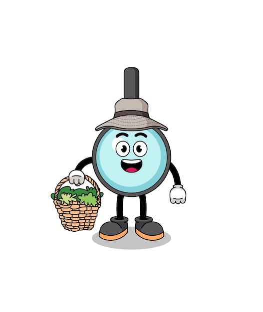 Character illustration of magnifying glass as a herbalist