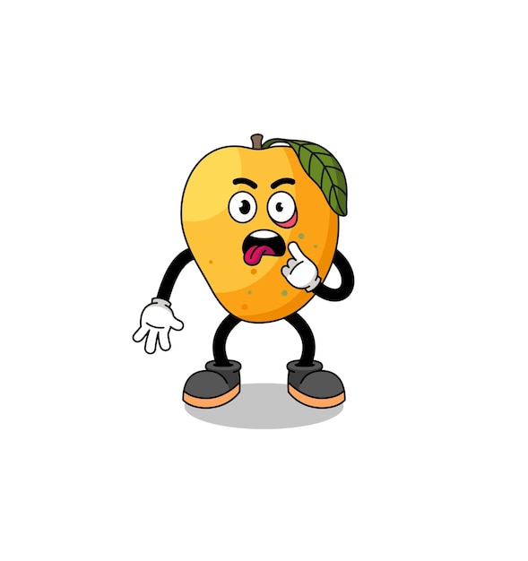 Character illustration of mango fruit with tongue sticking out character design