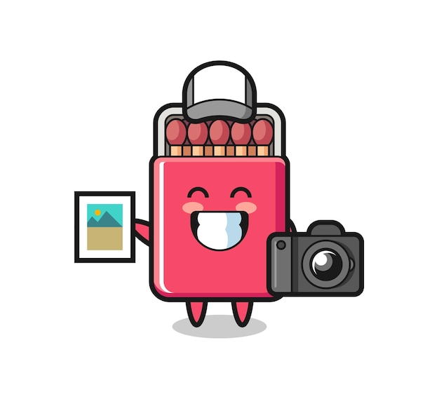 Character Illustration of matches box as a photographer  cute design