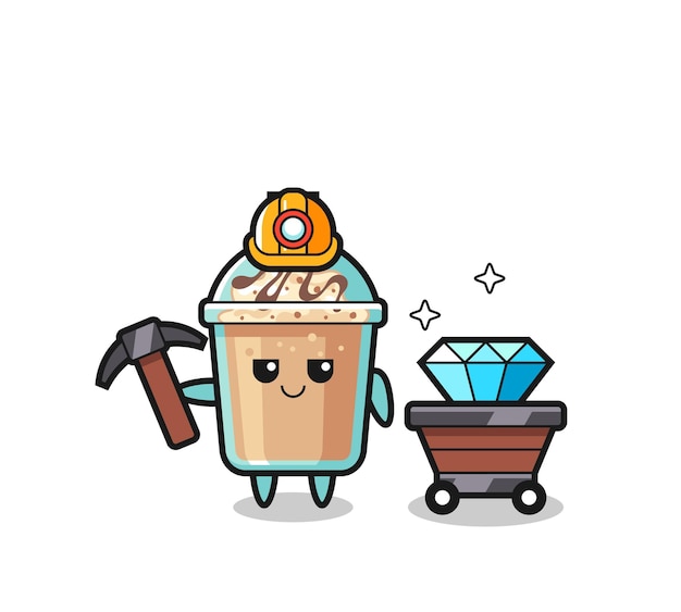 Personaggio illustrazione di milkshake come minatore
