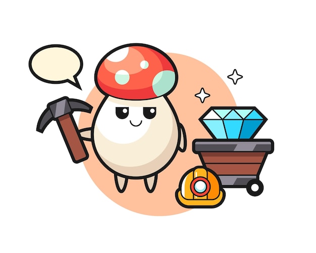 Character Illustration of mushroom as a miner