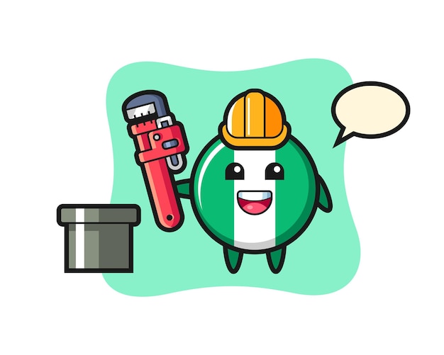 Character Illustration of nigeria flag badge as a plumber , cute style design for t shirt, sticker, logo element