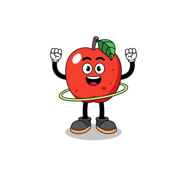 Персонаж иллюстрация яблока, играющего в хула-хуп