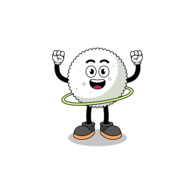 Персонаж иллюстрация рисового шарика, играющего в хула-хуп