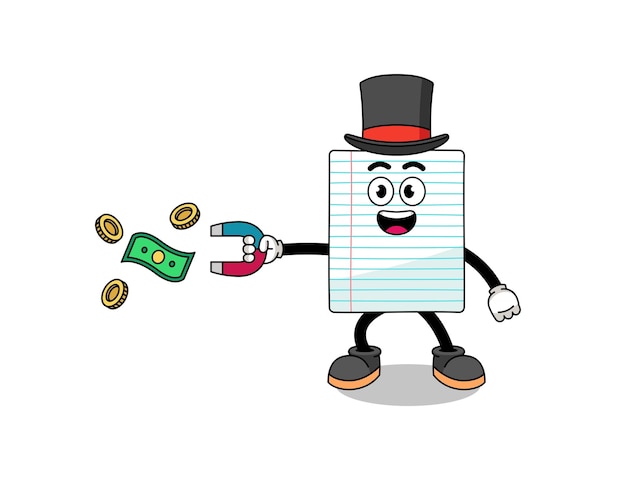 Character illustration of paper catching money with a magnet