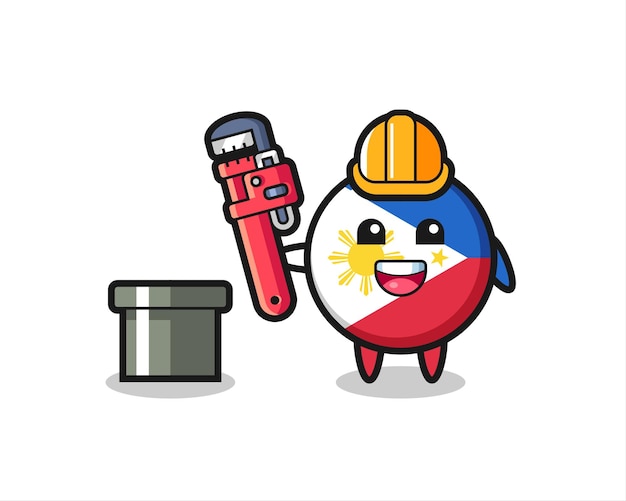 Character Illustration of philippines flag badge as a plumber