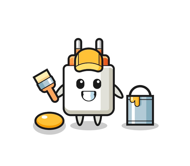 Character illustration of power adapter as a painter  cute design