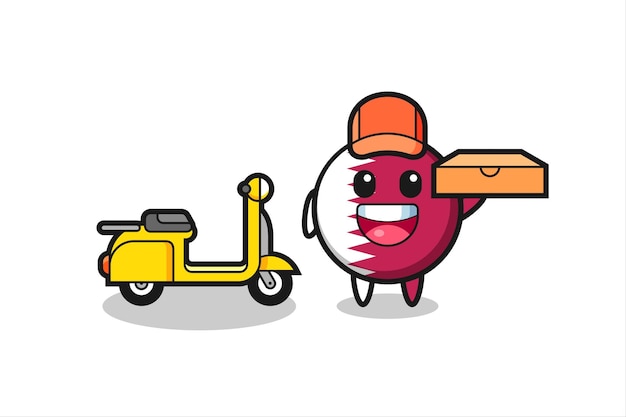 Character illustration of qatar flag badge as a pizza deliveryman