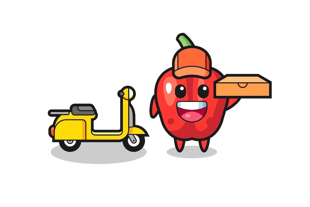 Character illustration of red bell pepper as a pizza deliveryman