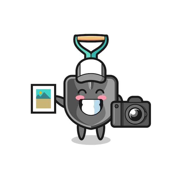 Character illustration of shovel as a photographer , cute design