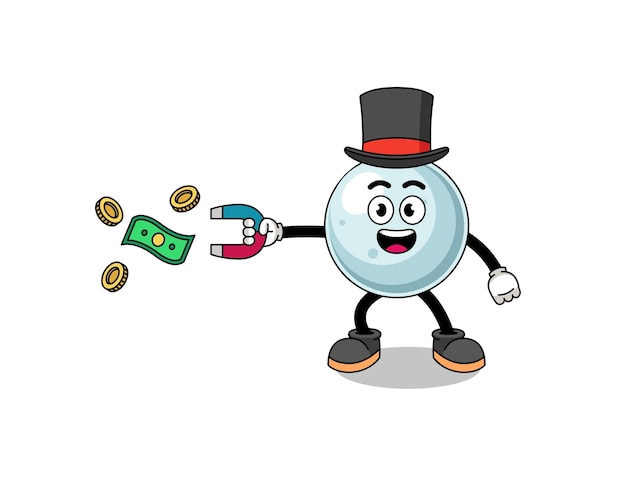 Character Illustration of silver ball catching money with a magnet