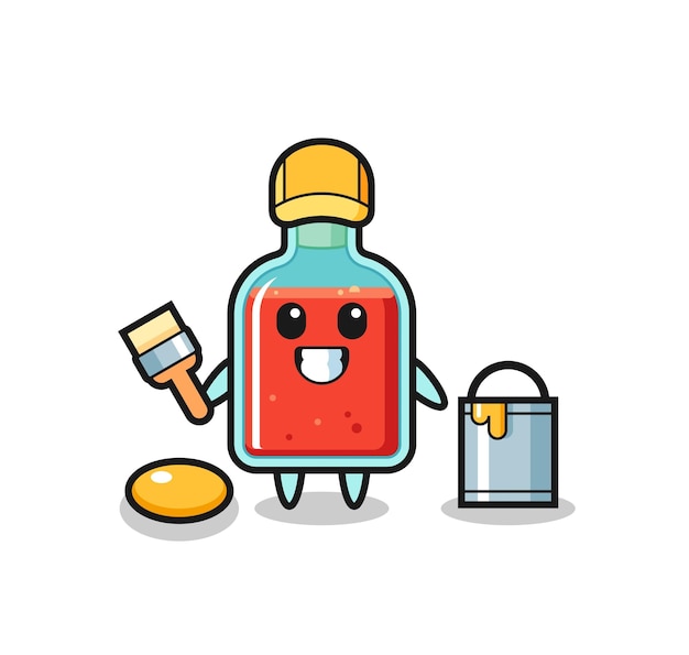 Character Illustration of square poison bottle as a painter cute design