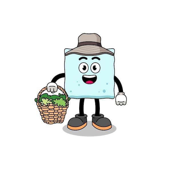 Personaggio illustrazione della zolletta di zucchero come design del personaggio di un erborista