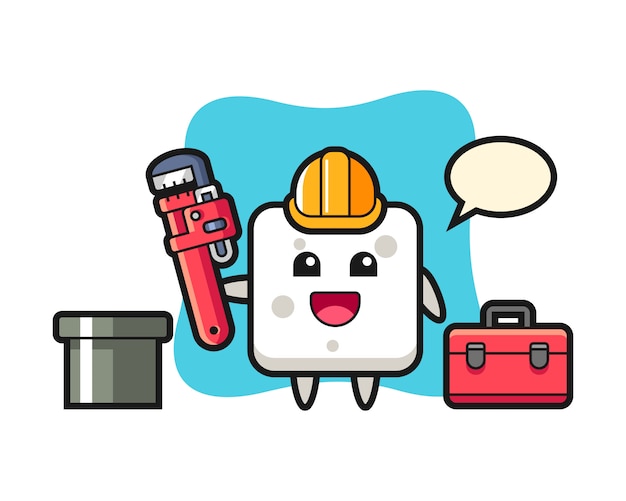 Vector character illustration of sugar cube as a plumber, cute style  for t shirt, sticker, logo element