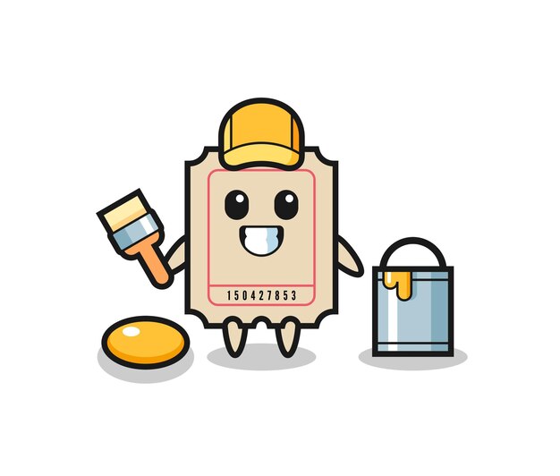 Character illustration of ticket as a painter , cute style design for t shirt, sticker, logo element