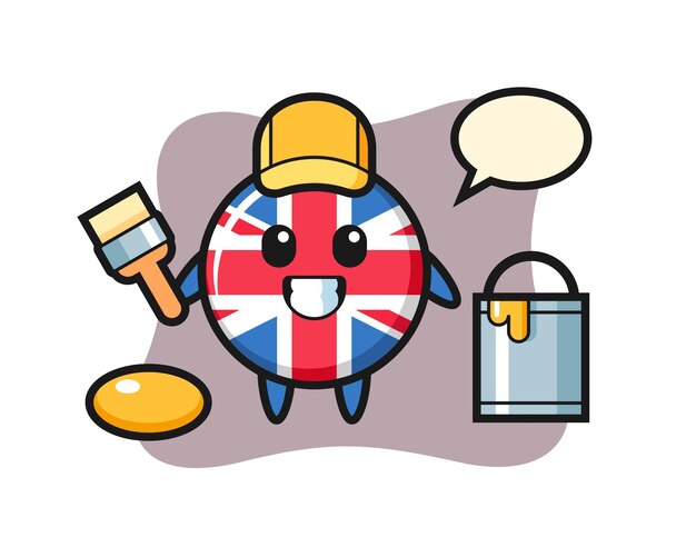 Vector character illustration of united kingdom flag badge as a painter