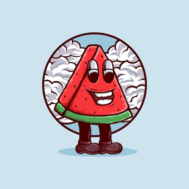 Character illustration of a watermelon during summer vacation