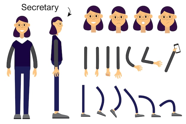 The character is a secretary. Character for animation. Vector character for a cartoon.