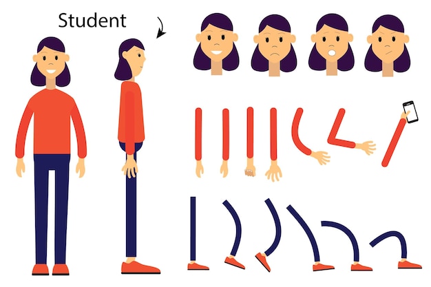 The character is a student. Character for animation. Set for your movement.